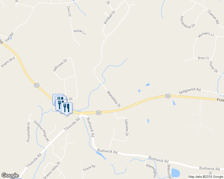 map of restaurants, bars, coffee shops, grocery stores, and more near 11 Mandalay Drive in Poughkeepsie