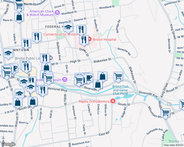 map of restaurants, bars, coffee shops, grocery stores, and more near 330 Queen Street in Bristol