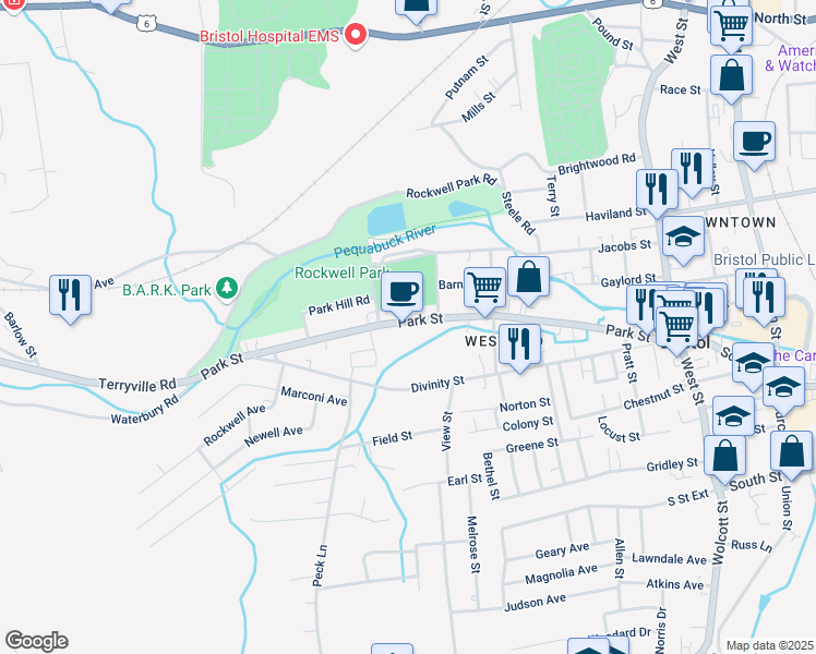 map of restaurants, bars, coffee shops, grocery stores, and more near 280 Divinity Street in Bristol