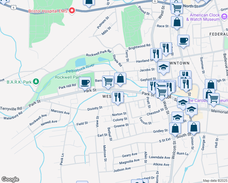 map of restaurants, bars, coffee shops, grocery stores, and more near 173 Park Street in Bristol