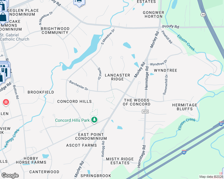 map of restaurants, bars, coffee shops, grocery stores, and more near 11330 Lancaster Court in Painesville