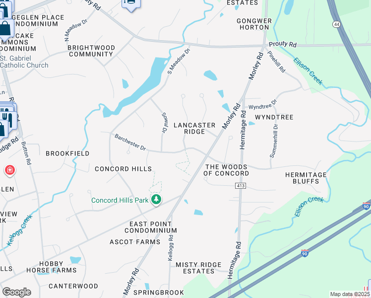 map of restaurants, bars, coffee shops, grocery stores, and more near 11330 Lancaster Court in Painesville