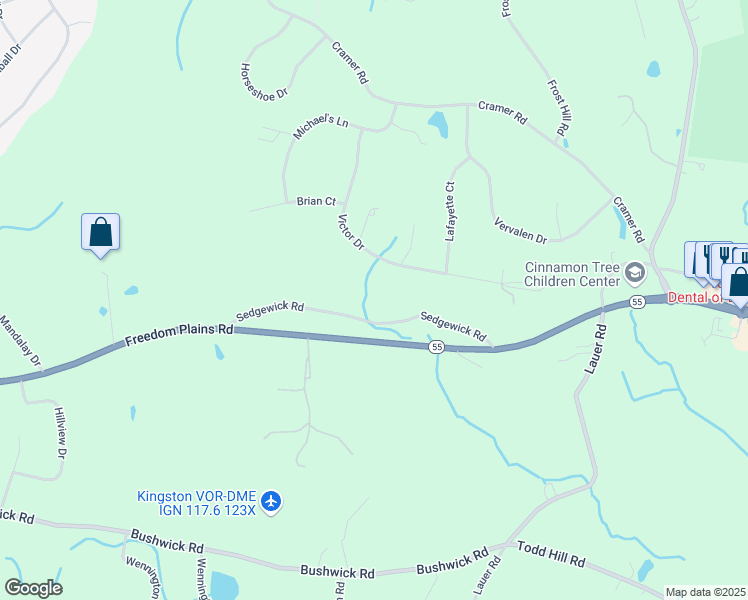 map of restaurants, bars, coffee shops, grocery stores, and more near 29 Victor Drive in Poughkeepsie