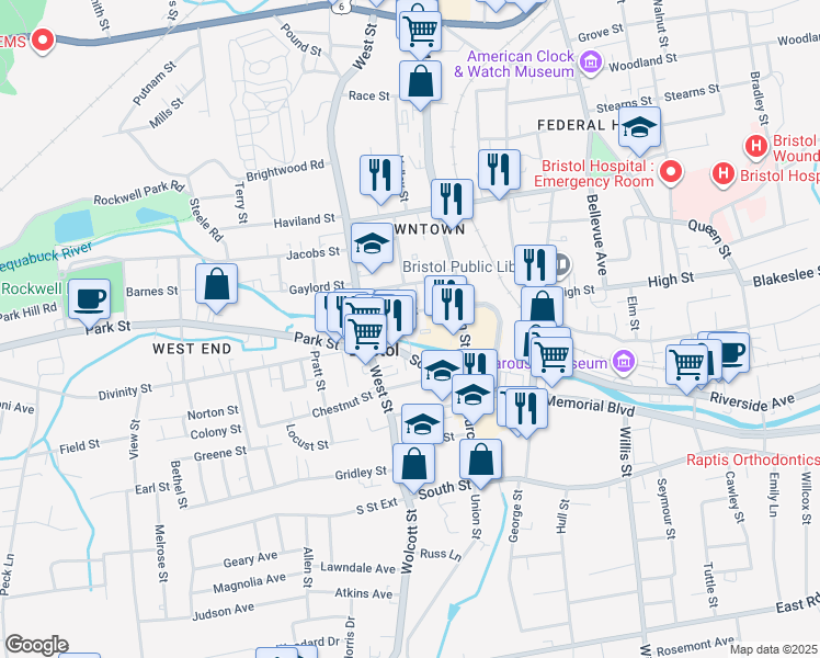 map of restaurants, bars, coffee shops, grocery stores, and more near 138 Laurel Street in Bristol