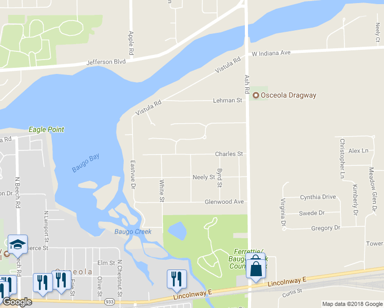 map of restaurants, bars, coffee shops, grocery stores, and more near 10221 Charles Street in Osceola