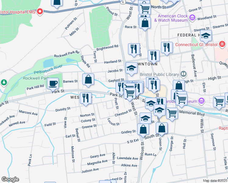 map of restaurants, bars, coffee shops, grocery stores, and more near 55 Gaylord Street in Bristol