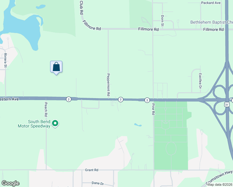 map of restaurants, bars, coffee shops, grocery stores, and more near 56404 Peppermint Road in South Bend
