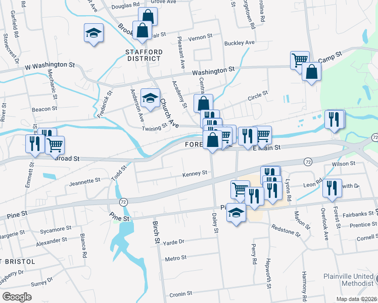 map of restaurants, bars, coffee shops, grocery stores, and more near 43 Broad Street in Bristol