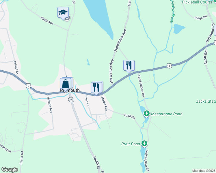 map of restaurants, bars, coffee shops, grocery stores, and more near 630 Main Street in Plymouth