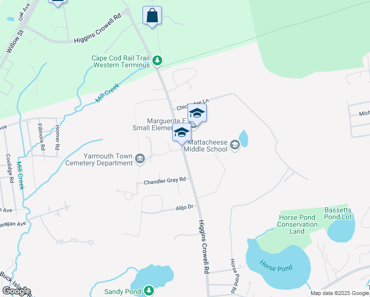 map of restaurants, bars, coffee shops, grocery stores, and more near 400 Higgins Crowell Road in Yarmouth
