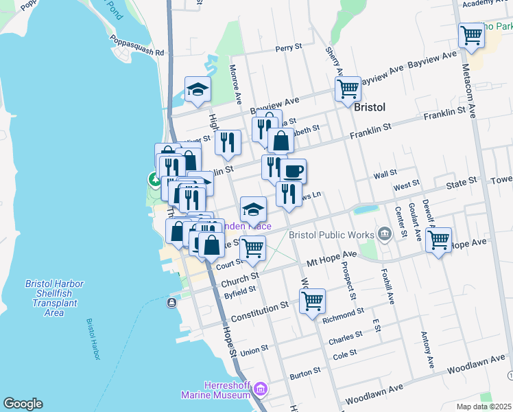 map of restaurants, bars, coffee shops, grocery stores, and more near 133 Bradford Street in Bristol