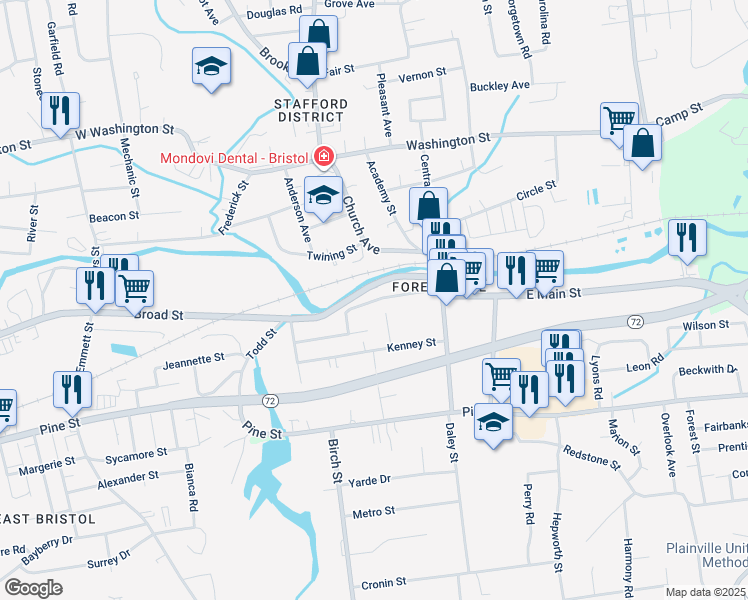 map of restaurants, bars, coffee shops, grocery stores, and more near 76 Bingham Street in Bristol