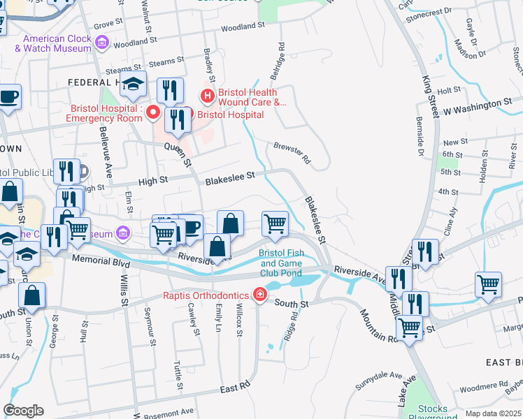 map of restaurants, bars, coffee shops, grocery stores, and more near Huntington Woods in Bristol