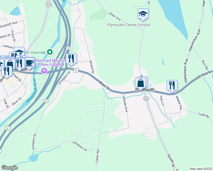 map of restaurants, bars, coffee shops, grocery stores, and more near 778 Main Street in Plymouth