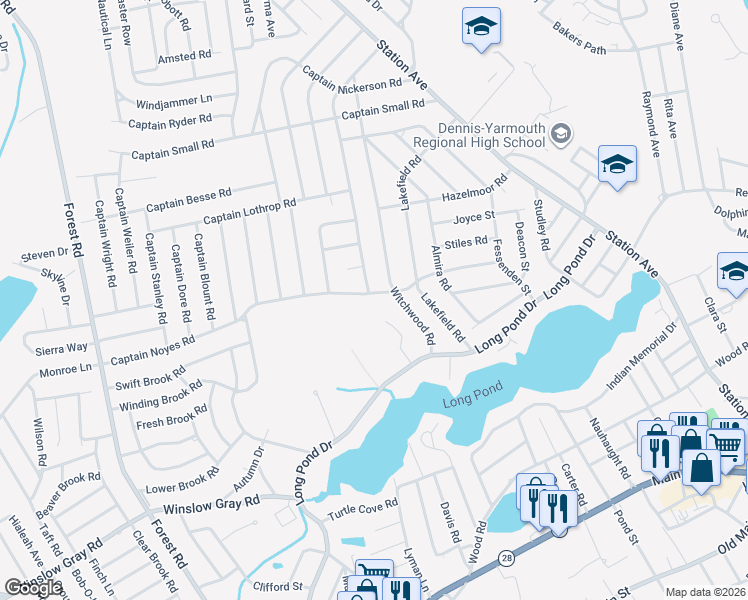 map of restaurants, bars, coffee shops, grocery stores, and more near 75 Mulford Street in Yarmouth