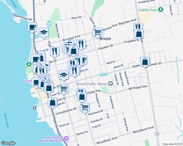 map of restaurants, bars, coffee shops, grocery stores, and more near 13 Easterbrooks Avenue in Bristol