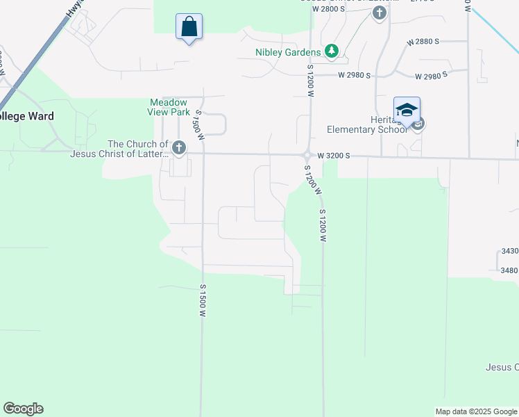 map of restaurants, bars, coffee shops, grocery stores, and more near 3314 South 1380 West in Nibley