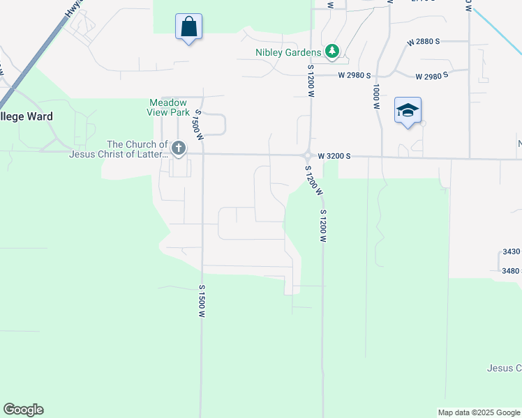 map of restaurants, bars, coffee shops, grocery stores, and more near 3314 South 1380 West in Nibley