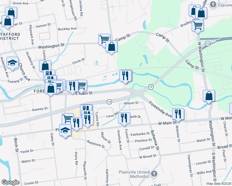 map of restaurants, bars, coffee shops, grocery stores, and more near 242 East Main Street in Bristol