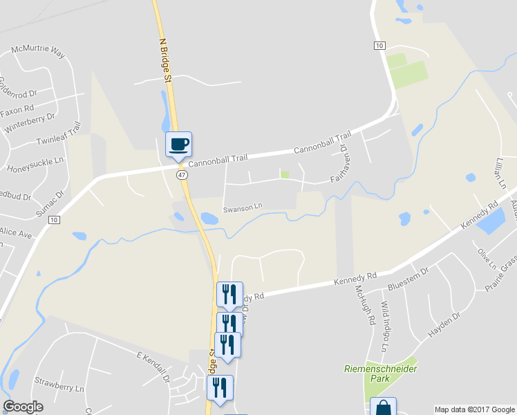 map of restaurants, bars, coffee shops, grocery stores, and more near 306 Swanson Lane in Yorkville