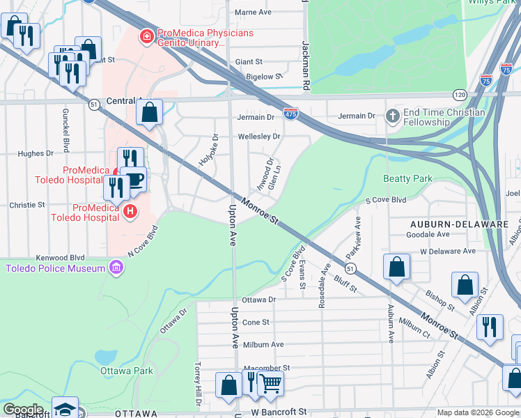 map of restaurants, bars, coffee shops, grocery stores, and more near 3700 Ohio 51 in Elmore