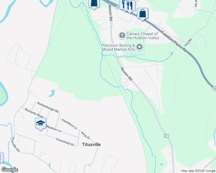 map of restaurants, bars, coffee shops, grocery stores, and more near Dutchess Rail Trail in Poughkeepsie