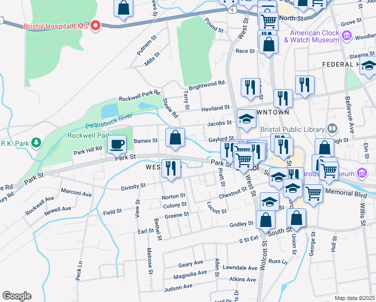 map of restaurants, bars, coffee shops, grocery stores, and more near 122 Park Street in Bristol