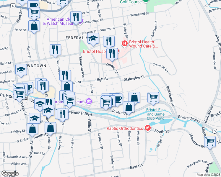 map of restaurants, bars, coffee shops, grocery stores, and more near 54 Bartholomew Street in Bristol