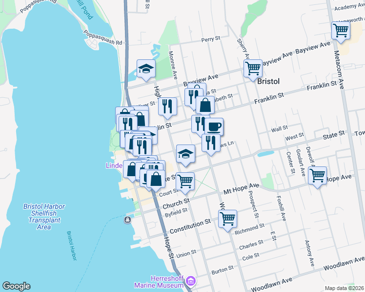map of restaurants, bars, coffee shops, grocery stores, and more near 133 Bradford Street in Bristol