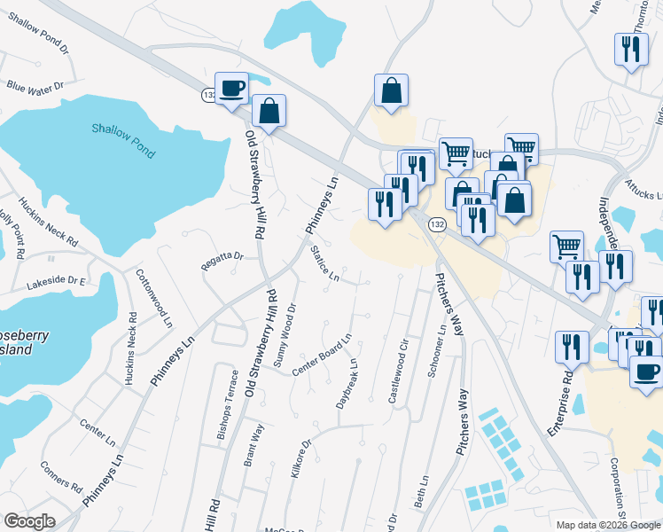 map of restaurants, bars, coffee shops, grocery stores, and more near 17 Camrose Court in Barnstable