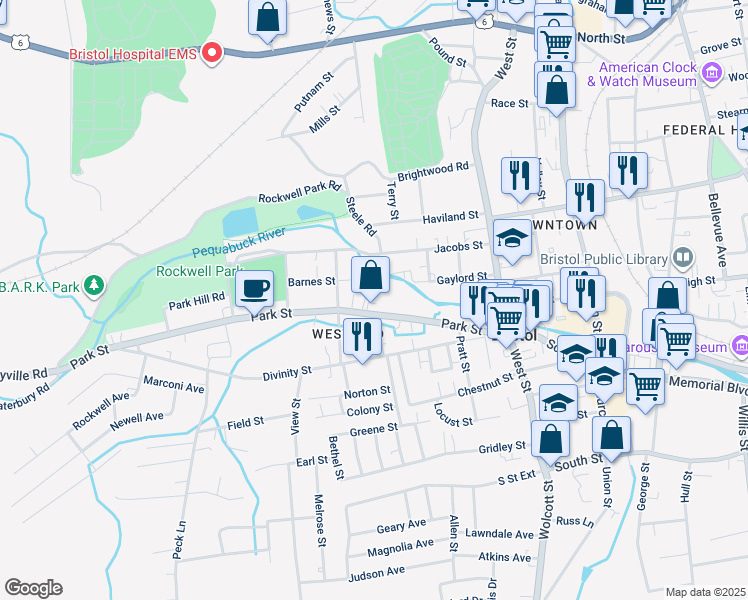 map of restaurants, bars, coffee shops, grocery stores, and more near 142 Park Street in Bristol
