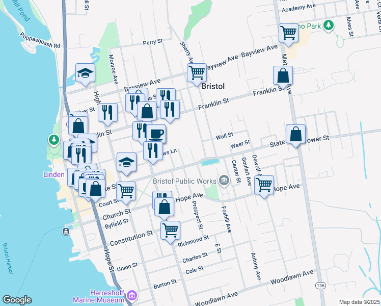 map of restaurants, bars, coffee shops, grocery stores, and more near 13 Easterbrooks Avenue in Bristol