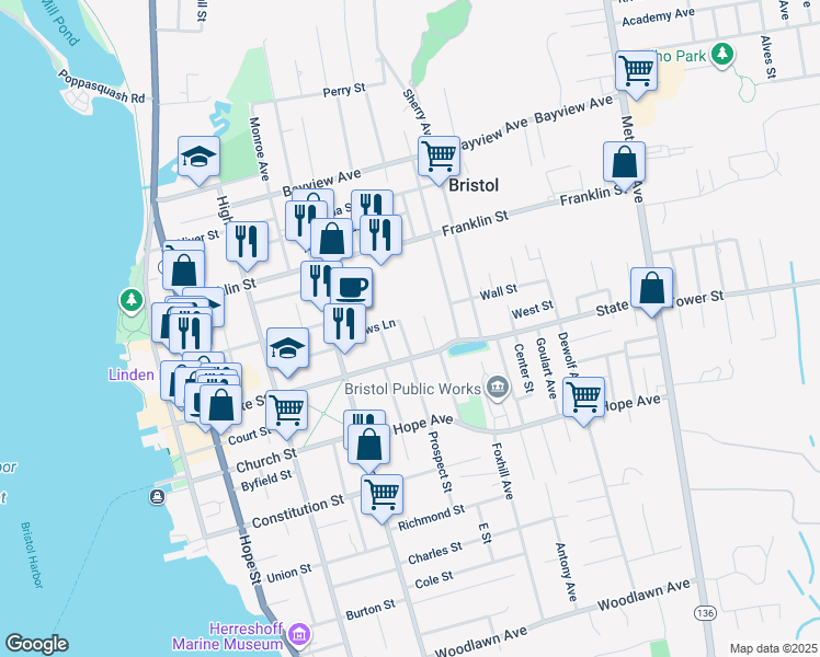 map of restaurants, bars, coffee shops, grocery stores, and more near 13 Easterbrooks Avenue in Bristol