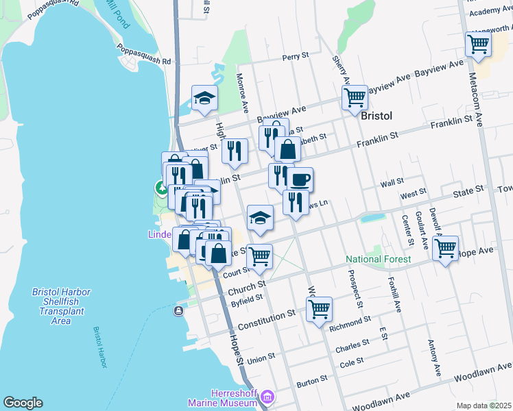 map of restaurants, bars, coffee shops, grocery stores, and more near 133 Bradford Street in Bristol