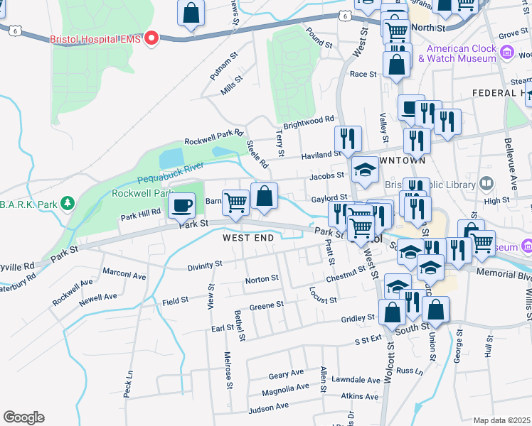 map of restaurants, bars, coffee shops, grocery stores, and more near 142 Park Street in Bristol