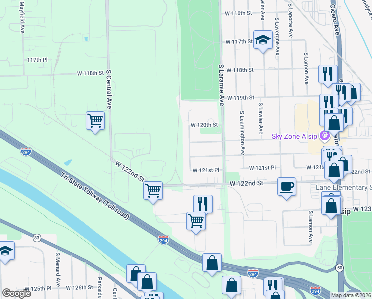 map of restaurants, bars, coffee shops, grocery stores, and more near 12035 South Lockwood Avenue in Alsip