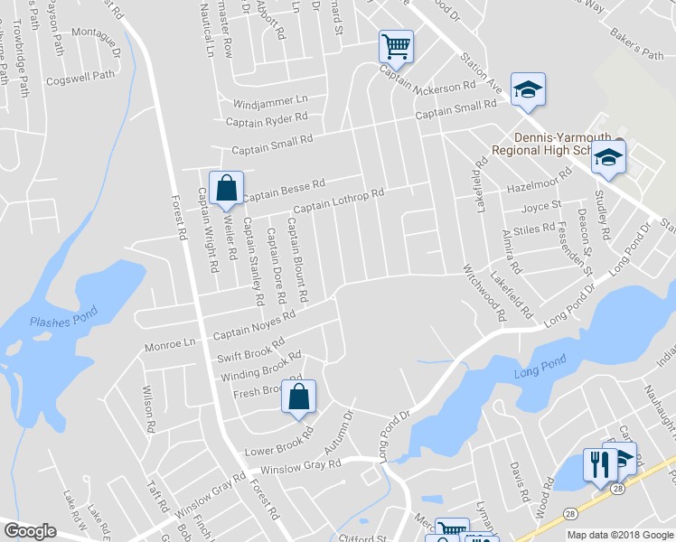 map of restaurants, bars, coffee shops, grocery stores, and more near 43 Captain Daniel Road in Yarmouth