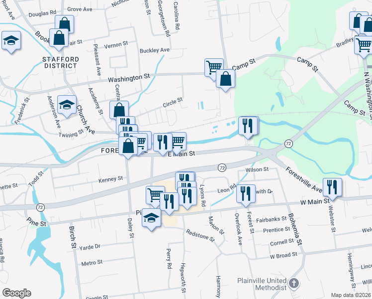 map of restaurants, bars, coffee shops, grocery stores, and more near 135 East Main Street in Bristol