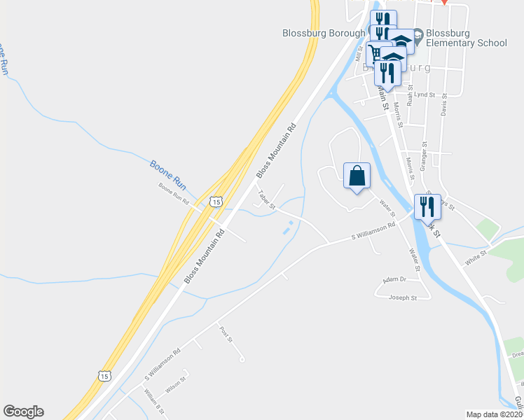 map of restaurants, bars, coffee shops, grocery stores, and more near 141 Taber St in Blossburg
