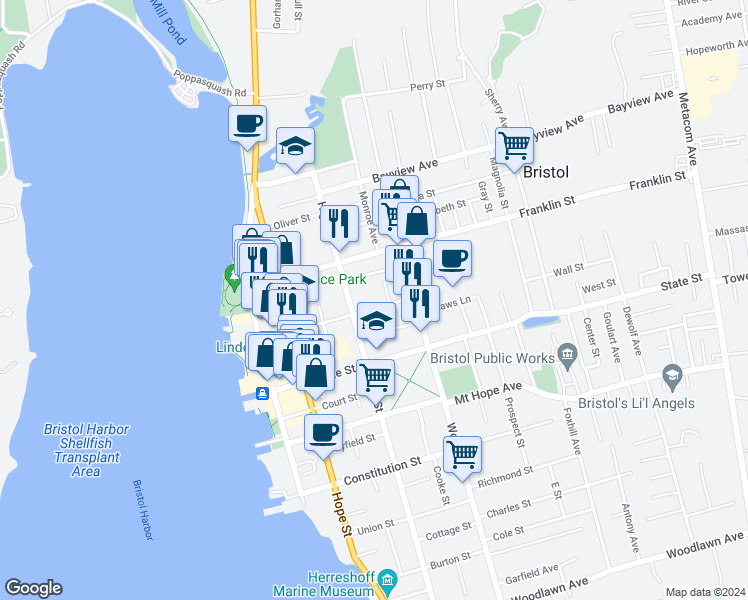 map of restaurants, bars, coffee shops, grocery stores, and more near 133 Bradford Street in Bristol