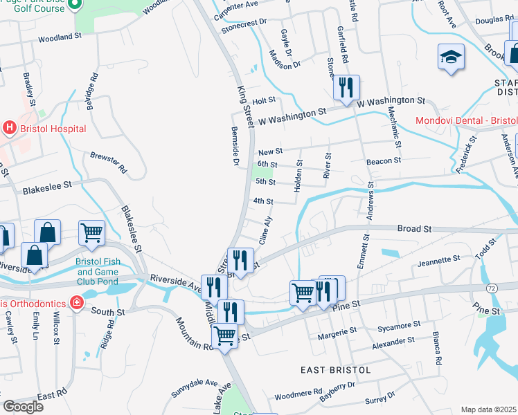 map of restaurants, bars, coffee shops, grocery stores, and more near 24 4th Street in Bristol