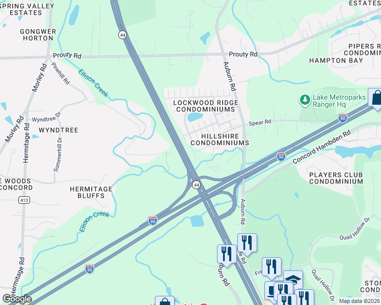map of restaurants, bars, coffee shops, grocery stores, and more near 7257 South Merlyn Place in Painesville