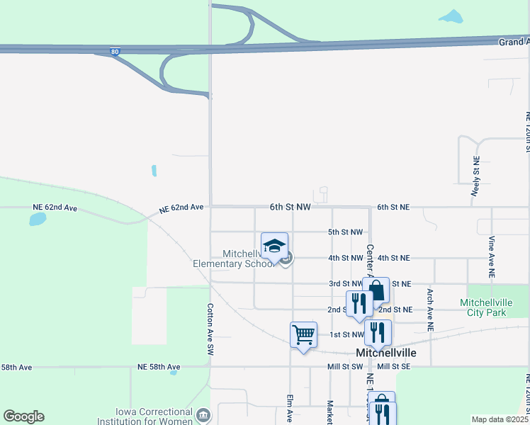 map of restaurants, bars, coffee shops, grocery stores, and more near 310 6th Street Northwest in Mitchellville