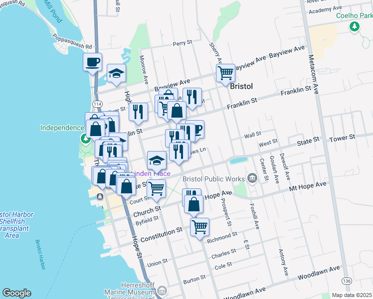 map of restaurants, bars, coffee shops, grocery stores, and more near 500 Wood Street in Bristol