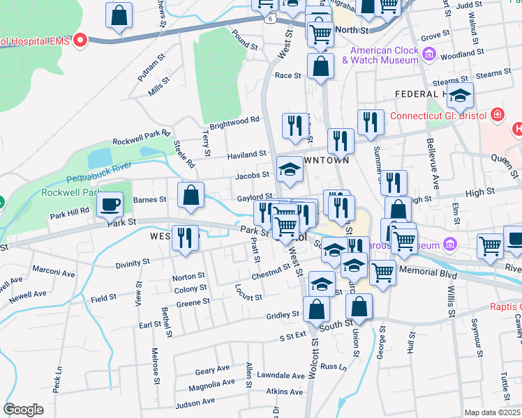 map of restaurants, bars, coffee shops, grocery stores, and more near 33 Gaylord Street in Bristol