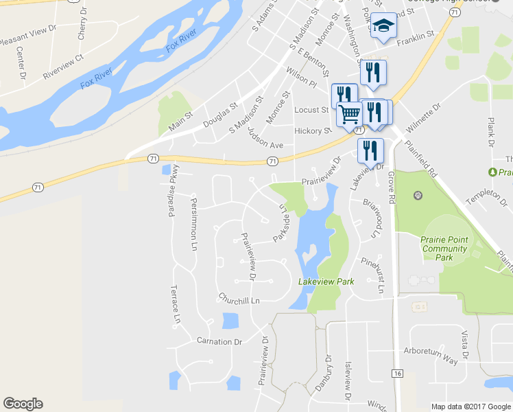 map of restaurants, bars, coffee shops, grocery stores, and more near 403 Highland Court in Oswego