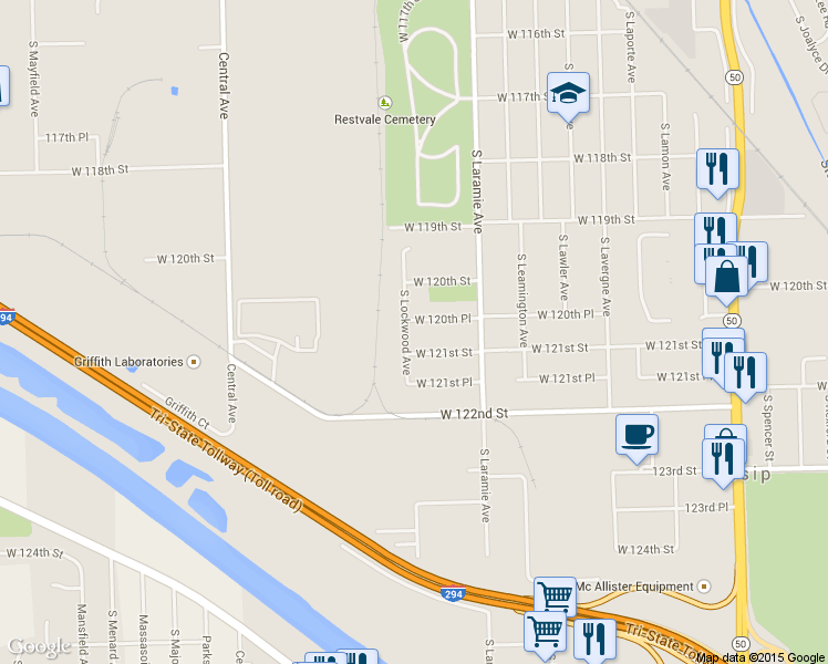 map of restaurants, bars, coffee shops, grocery stores, and more near 12035 S Lockwood Ave in Alsip