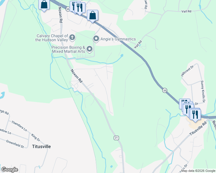 map of restaurants, bars, coffee shops, grocery stores, and more near 15 Robert Road in Poughkeepsie
