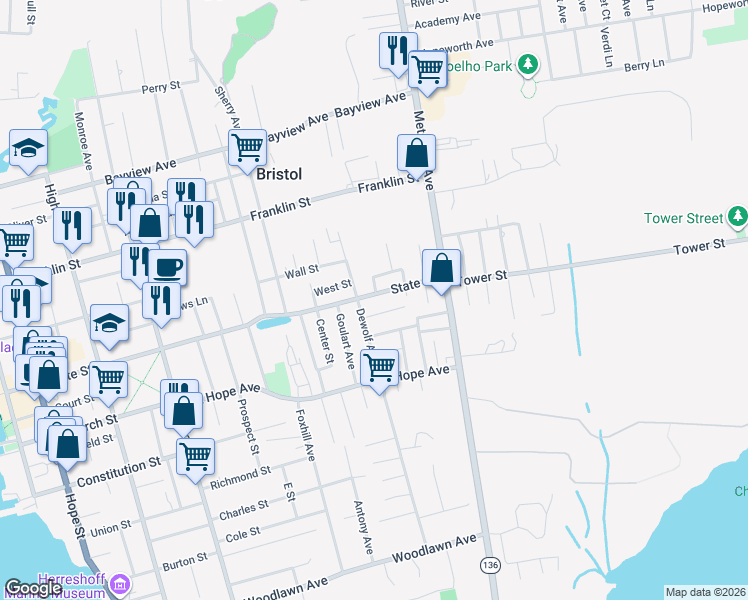 map of restaurants, bars, coffee shops, grocery stores, and more near 316 State St in Bristol