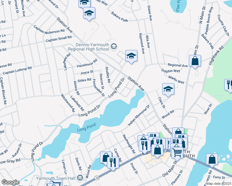 map of restaurants, bars, coffee shops, grocery stores, and more near 434 Long Pond Drive in Yarmouth